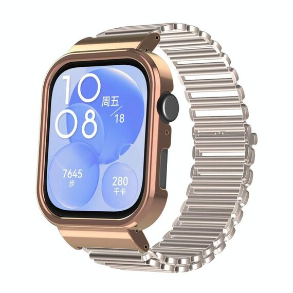 Per Huawei Watch Fit3 Cinturino per orologio con struttura in metallo a catena cava (oro rosa + luce stellare)