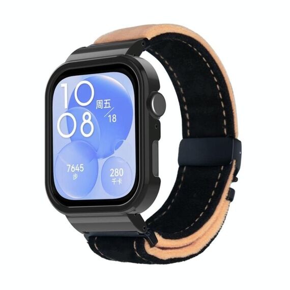Per Huawei Watch Fit3 cinturino in metallo spazzolato con cornice nera (nero arancione giallo)