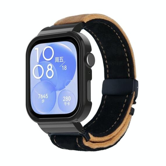 Per Huawei Watch Fit3 cinturino in metallo spazzolato con cornice nera (nero marrone chiaro)