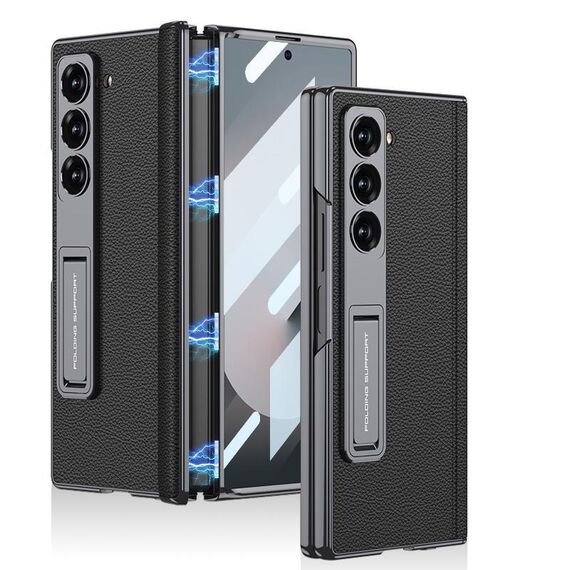 Per Samsung Galaxy Z Fold6 GKK Custodia per telefono con cerniera in pelle Phantom magnetica integrata con supporto (nero)