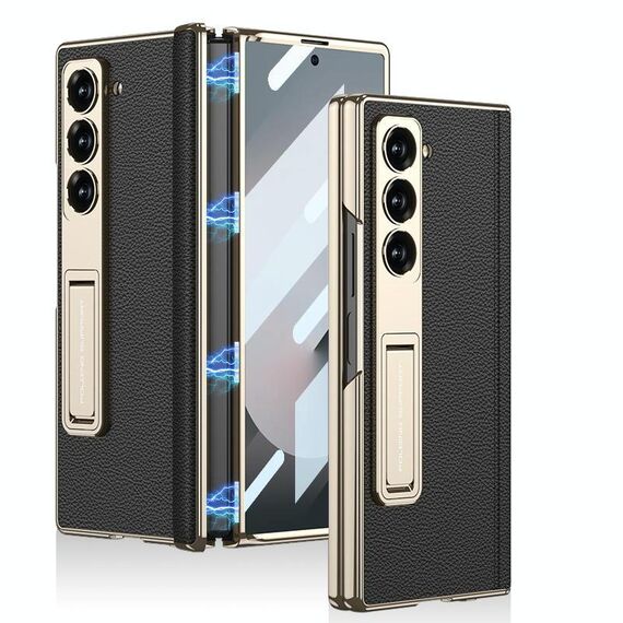 Per Samsung Galaxy Z Fold6 GKK Custodia per telefono con cerniera in pelle Phantom magnetica integrata con supporto (oro nero)