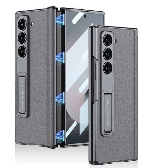 Per Samsung Galaxy Z Fold6 GKK Custodia per telefono con cerniera in pelle Phantom magnetica integrata con supporto (grigio montagna)