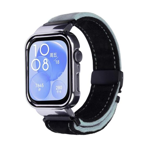 Per Huawei Watch Fit3 cinturino in metallo spazzolato con cornice argentata (nero blu grigio)