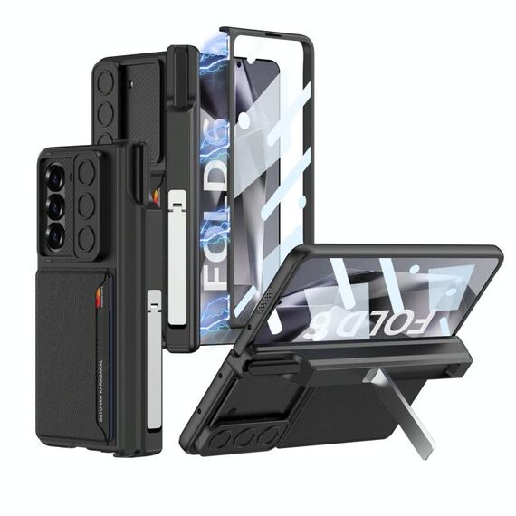 Per Samsung Galaxy Z Fold6 GKK Custodia per telefono con cerniera pieghevole magnetica integrata e scorrevole con slot per penna (nero)