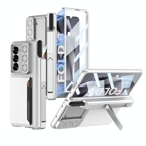 Per Samsung Galaxy Z Fold6 GKK Custodia per telefono con cerniera pieghevole magnetica integrata, custodia per obiettivo scorrevole con slot per penna (argento)