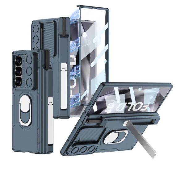 Per Samsung Galaxy Z Fold6 GKK Custodia per telefono cellulare con guscio corazzato pieghevole integrato per PC con scatola per penna (verde)