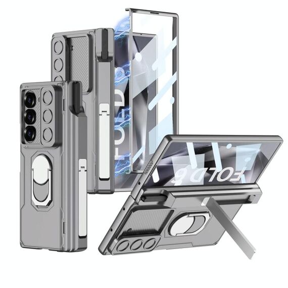 Per Samsung Galaxy Z Fold6 GKK Custodia per telefono PC con guscio corazzato pieghevole integrato con scatola per penna (grigio montagna)