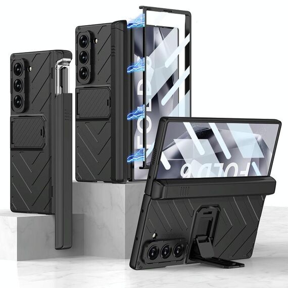 Per Samsung Galaxy Z Fold6 GKK Custodia per telefono con armatura magnetica integrata con custodia per penna (nero)
