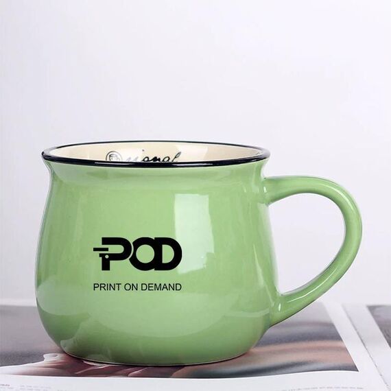 Tazza per acqua con pancia grande in ceramica stampata POD Stampa su richiesta (verde)