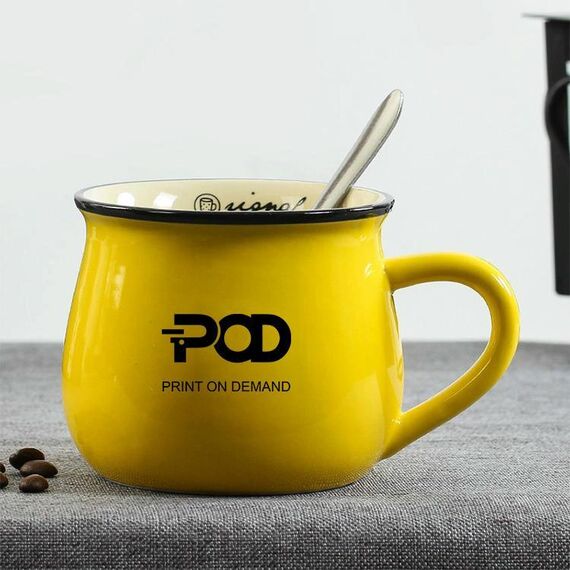 Tazza per acqua con pancia grande in ceramica stampata POD Stampa su richiesta (giallo)