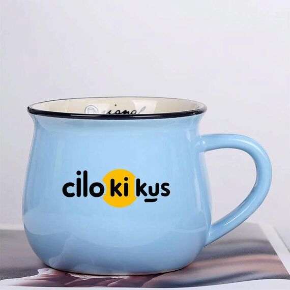 Tazza da acqua con pancia grande in ceramica stampata Cilokikus Stampa su richiesta (azzurro cielo)