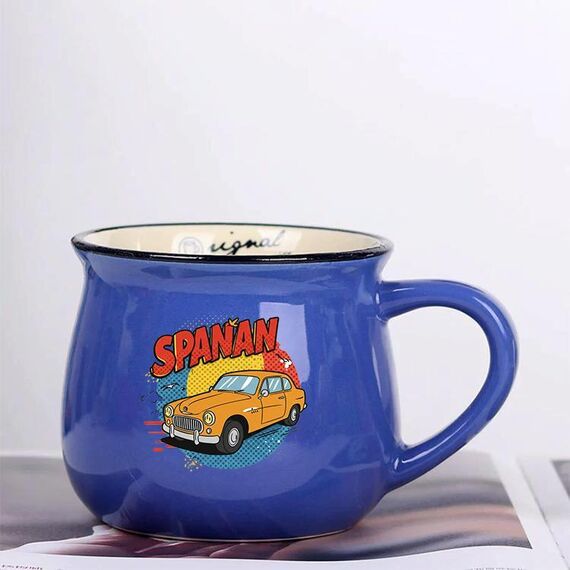 Tazza per acqua con stampa in ceramica con pancia grande e stampa su richiesta (blu scuro)