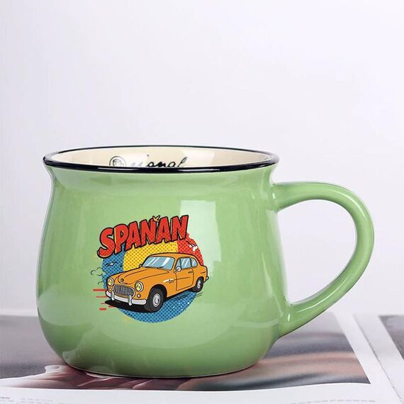 Tazza per acqua con pancia grande in ceramica stampata su auto, stampa su richiesta (verde)