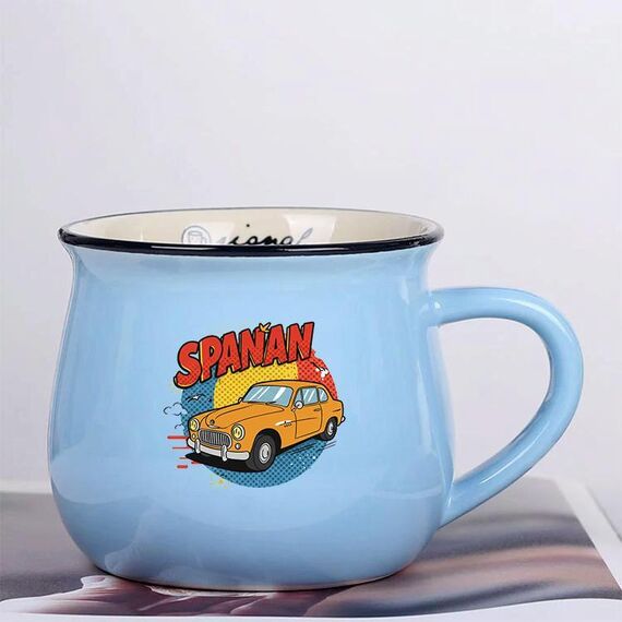 Tazza per acqua con pancia grande in ceramica stampata su auto, stampa su richiesta (azzurro cielo)