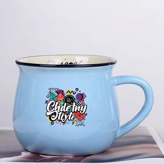 Tazza per acqua con pancia grande in ceramica stampata con graffiti Stampa su richiesta (azzurro cielo)