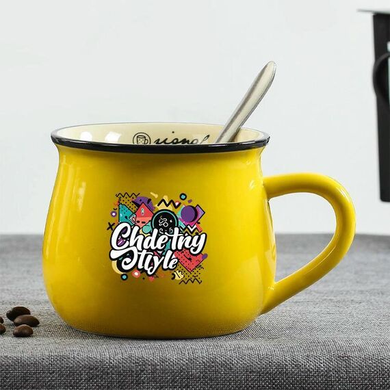 Tazza per acqua con pancia grande in ceramica stampata con graffiti Stampa su richiesta (giallo)