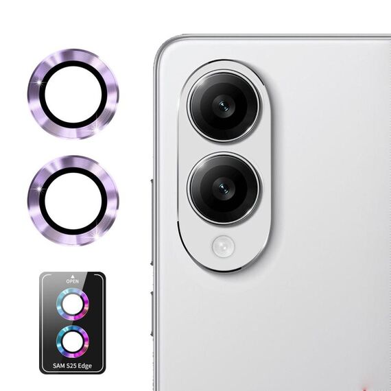 Per Samsung Galaxy S25 Edge ENKAY Hat-Prince 9H Pellicola in vetro temperato per obiettivo della fotocamera posteriore in lega di alluminio (viola chiaro)