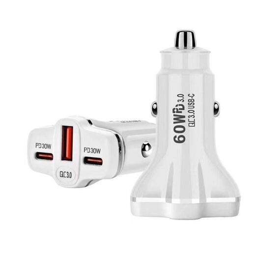 Caricabatterie per auto multiporta USB QC3.0 da 78 W PD30W x 2 + (bianco)