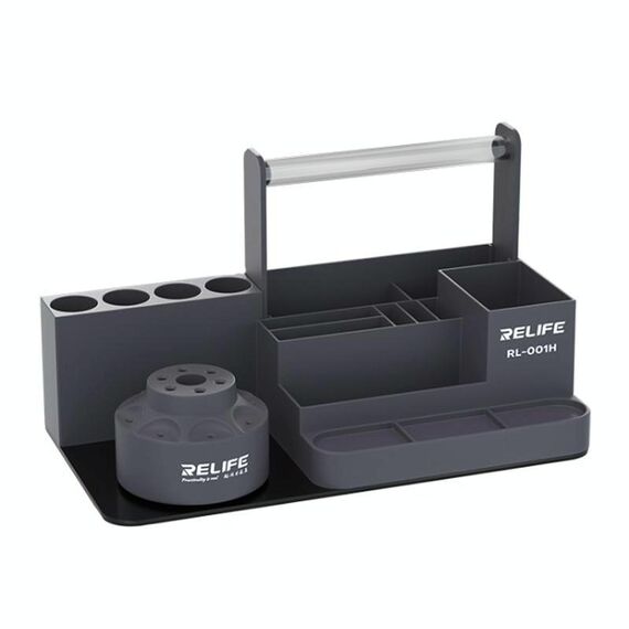 RELIFE RL-001H Organizer rotante per cellulare Strumento di riparazione Parti Cacciavite Rack di stoccaggio (grigio)