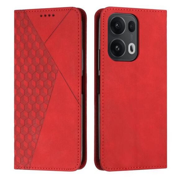 Per OPPO Reno13 Pro Custodia per telefono in pelle magnetica con effetto pelle con giunzione a diamante globale (rosso)