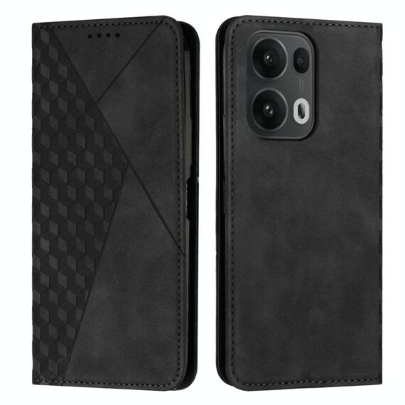 Per OPPO Reno13 Pro Custodia per telefono in pelle magnetica con effetto pelle con giunzione a diamante globale (nero)