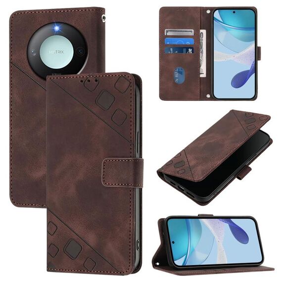 Per Honor X9c Smart 5G Custodia per telefono in pelle goffrata effetto pelle globale (marrone)