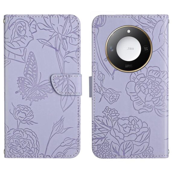 Per Honor X9c Smart HT03 Custodia in pelle con motivo a farfalla in rilievo (viola)