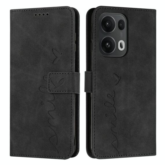 Per OPPO Reno13 Pro Custodia per telefono in pelle con stampa a cuore e cordino lungo (nero)