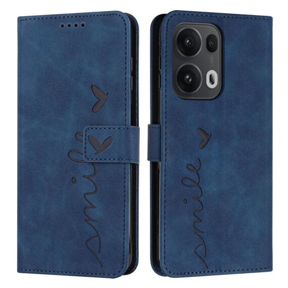 Per OPPO Reno13 Pro Custodia per telefono in pelle con stampa a cuore e cordino lungo (blu)