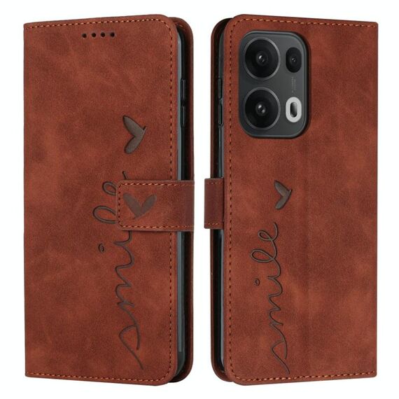 Per OPPO Reno13 Pro Custodia per telefono in pelle con stampa a cuore e cordino lungo (marrone)