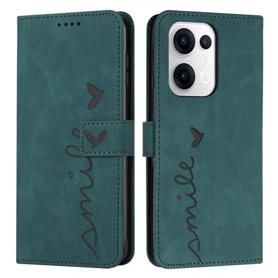 Per OPPO Reno13 5G Custodia per telefono in pelle con stampa a cuore e cordino lungo (verde)