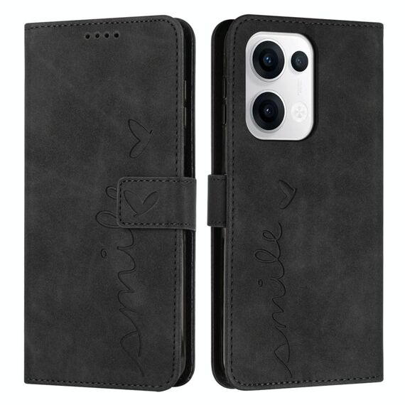Per OPPO Reno13 5G Custodia per telefono in pelle con stampa a cuore e cordino lungo (nero)