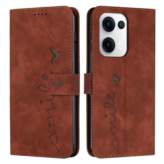 Per OPPO Reno13 5G Custodia per telefono in pelle con stampa a cuore e cordino lungo (marrone)