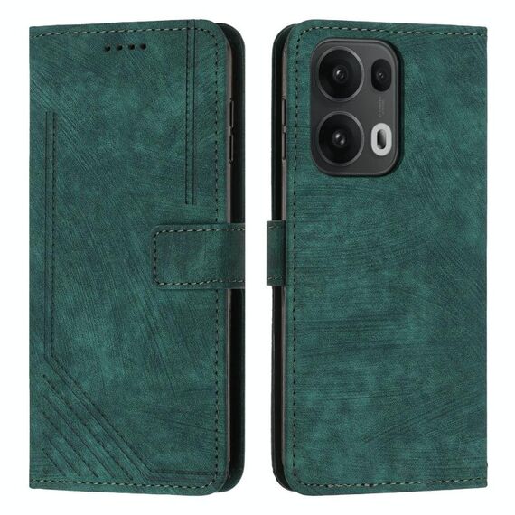 Per OPPO Reno13 Pro Custodia per telefono in pelle con motivo a strisce Global Skin Feel con cordino lungo (verde)