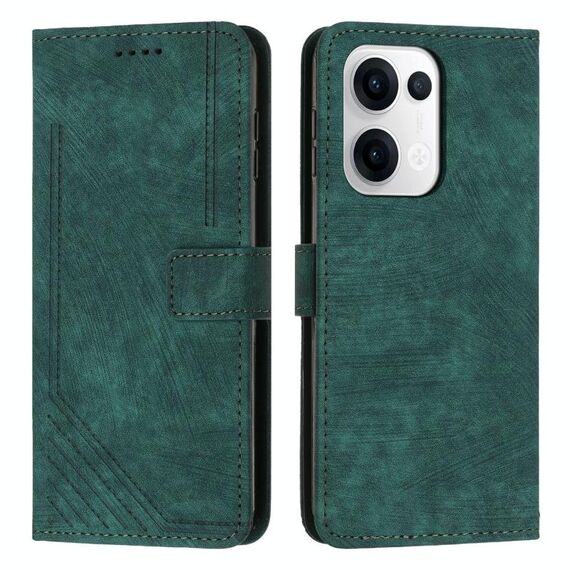 Per OPPO Reno13 5G Custodia per telefono in pelle con motivo a strisce Global Skin Feel e cordino lungo (verde)