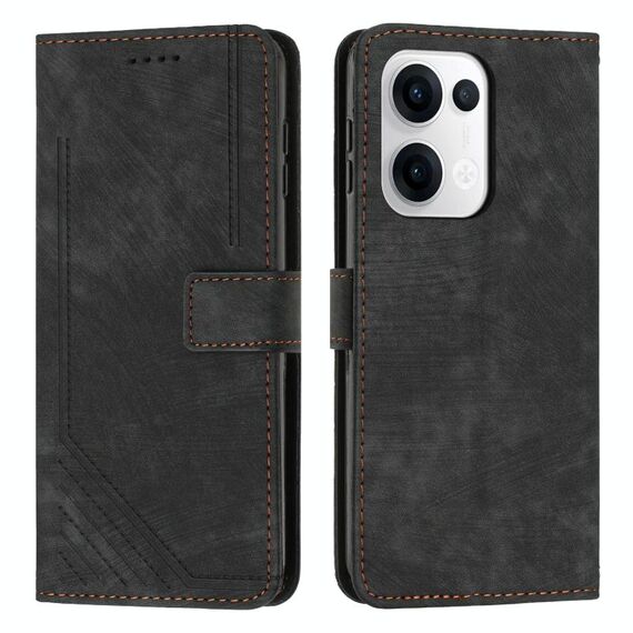 Per OPPO Reno13 5G Custodia per telefono in pelle con motivo a strisce Global Skin Feel e cordino lungo (nero)