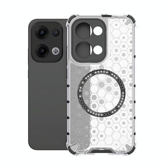 Per OPPO Reno13 5G Custodia antiurto per telefono con anello magnetico a nido d'ape globale (bianco)