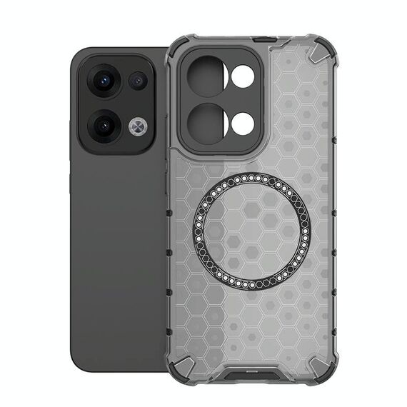 Per OPPO Reno13 5G Custodia antiurto per telefono con anello magnetico a nido d'ape globale (nero)