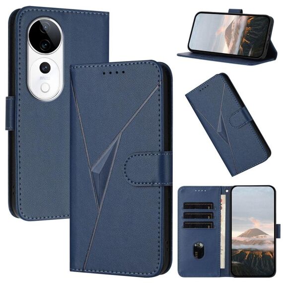 Per vivo S19 Pro Custodia per telefono in pelle con fibbia a motivo triangolare (blu reale)