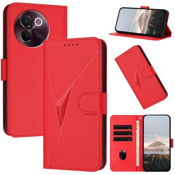 Per vivo V30e Custodia per telefono in pelle con fibbia a motivo triangolare (rosso)