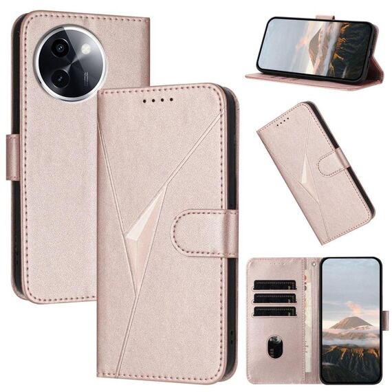Per vivo Y200i Custodia per telefono in pelle con fibbia a motivo triangolare (oro rosa)