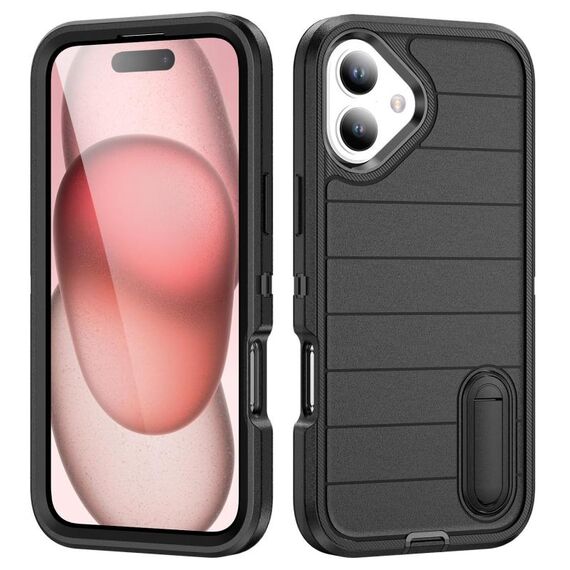 Per iPhone 16 Defender Gen2 Custodia per telefono in silicone + PC resistente con supporto (nero)