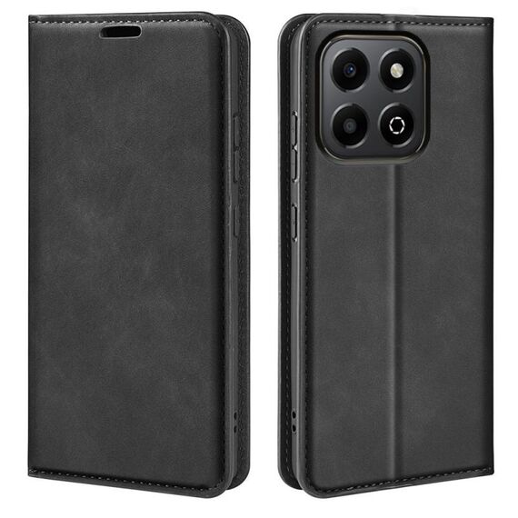 Per Honor X6b Retro-skin Custodia per telefono in pelle con ventosa magnetica (nero)
