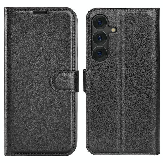 Per Samsung Galaxy S25+ 5G Custodia per telefono in pelle con texture Litchi orizzontale con supporto (nero)