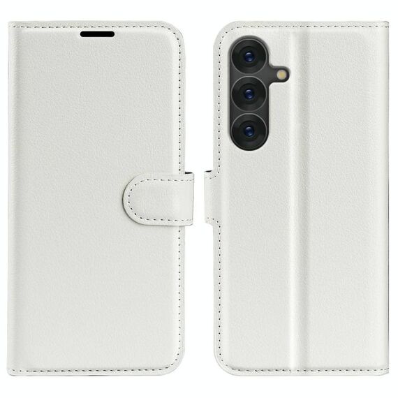 Per Samsung Galaxy S25+ 5G Custodia per telefono in pelle con texture Litchi orizzontale con supporto (bianco)