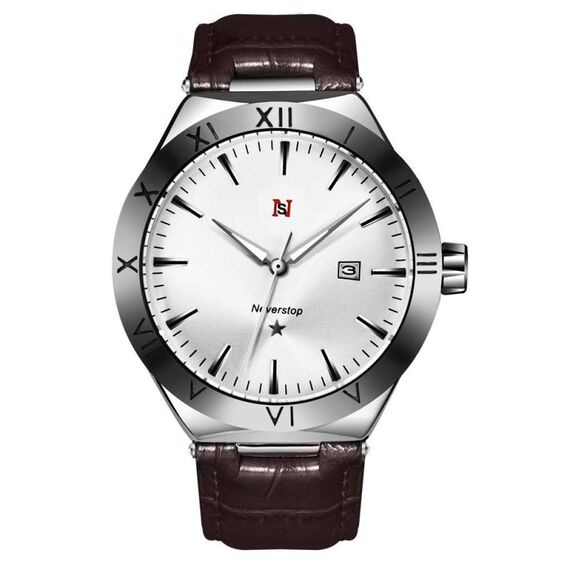 YAZOLE N953 Orologio da uomo semplice da lavoro Orologio da studente con calendario luminoso (bianco marrone)