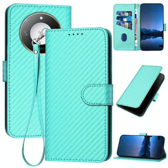 Per Honor X60 / X9c Smart YX0070 Custodia in pelle con fibbia in fibra di carbonio e cordino (azzurro chiaro)