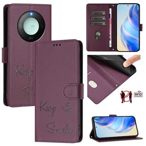 Per Honor X9c Smart 5G Smile Embossing RFID Custodia in pelle per telefono (viola)