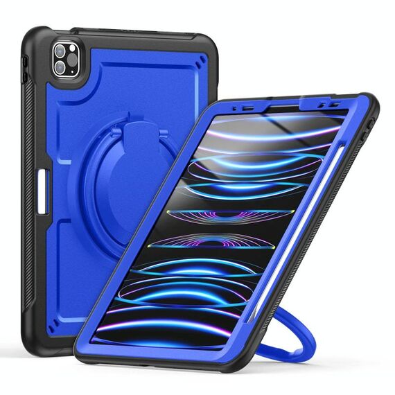 Per iPad Pro 11 2022 / Air 10.9 2022 Custodia per tablet ibrida a nido d'ape con supporto per maniglia e cinturino (blu scuro)