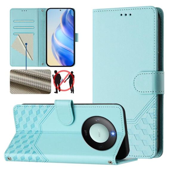 Custodia per telefono in pelle con stampa a nido d'ape RFID per Honor X9c Smart 5G (verde menta)